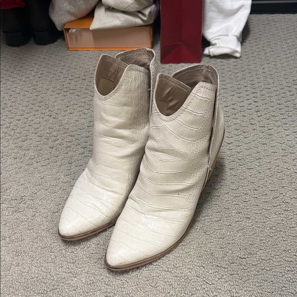 Dolce Vita Cream Croc-Embossed Ankle Boots